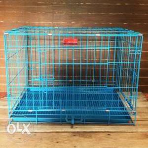 Blue foldable dog cage with easy cleaning potty