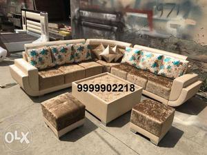Brand new desiner L shape sofa set with center table &
