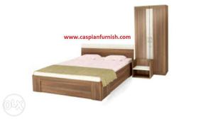 Brown Wooden Cabinet And Bed Set