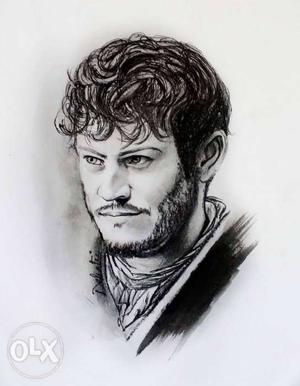 Charcoal+Pencil Sketch of Ramsay Bolton from game