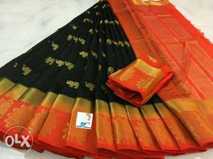 Silk material with contrast blouse and pallu