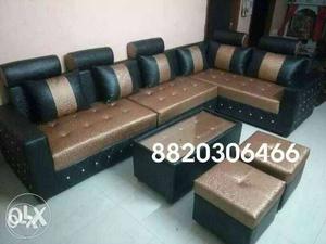 Black And Brown Leather Sectional Sofa With Ottoman