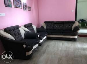 Black-and-white Leather 3-piece Sofa Set