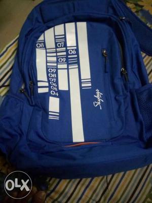 Blue and white back pack