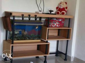 Brown Wooden table. Only table is for the sale not fish tank
