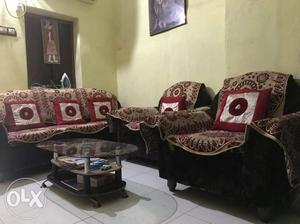 Brown-and-red Armchairs And Couch