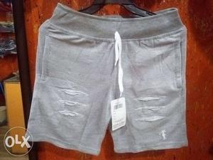 Gray And White Drawstring Shorts