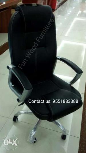 Steel Base Black Leather Padded Office Chair - its brand new