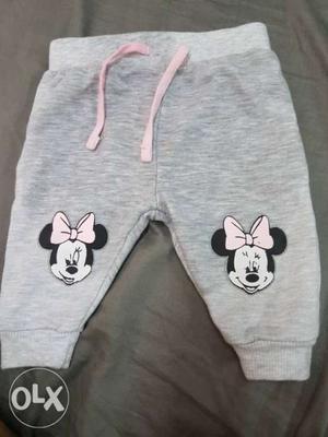 Toddler's Gray And White Minney Mouse Print Pants 0-3 months