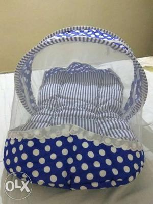 Toddler's White And Blue Polka-dot Canopy Car Seat