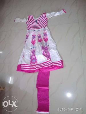 White and pink dress for 7 to 8 year old kid used one