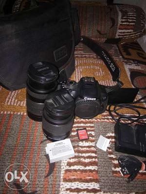 Black Canon DSLR Camera With Telephoto Lens