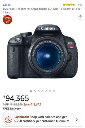 Black Canon EOS Rebel T4i DSLR Camera