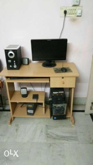 Black Computer Monitor, Keyboard, Mouse, music system, 2gb