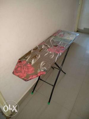 Brown And Pink Floral Cloth Iron Table