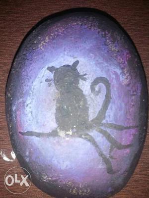 Purple And Black Cat Painted Stone