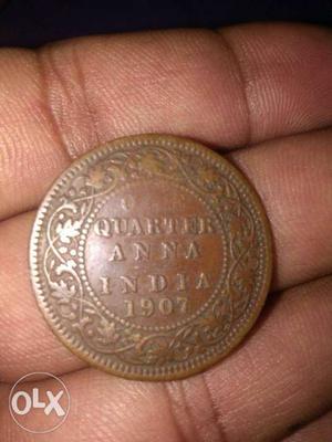 Round  One Quarter Indian Anna Coin