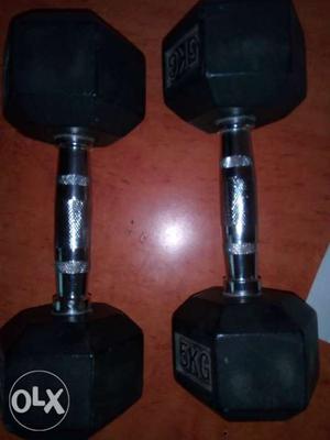 Two 5 Kg Black-and-gray Dumbbells