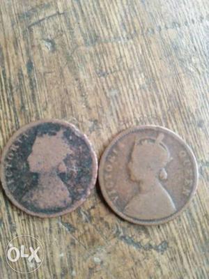 Two Copper-colored Victoria Queen Coins
