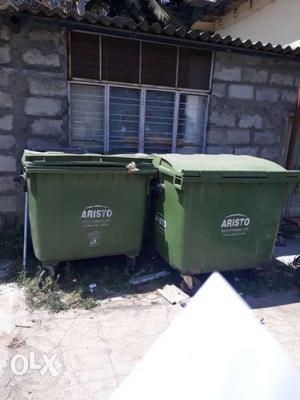 Two Green Aristo Garbage Bins