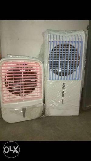 Two White With Blue And Pink Cover Air Coolers