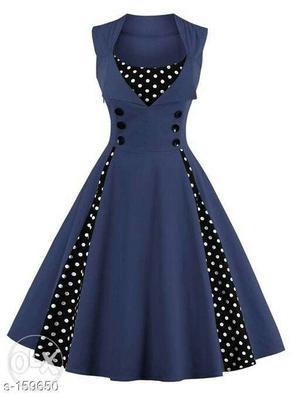 Black And Blue Polka Dot Sleeveless Dress