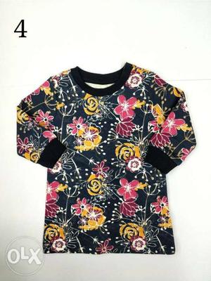 Black, Pink, And Yelllow Crew-neck T-shirt