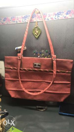 Brown And Pink Leather Tote Bag