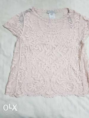 Flowery Embroidered Pink Top Size Medium