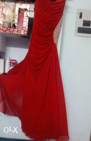 Get this elegant red ankle length partywear dress
