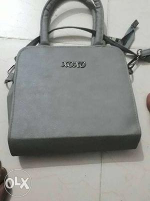 Gray And Black Leather Tote Bag