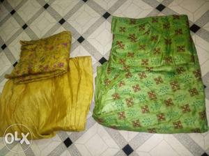 Green and golden Punjabi patiyala n short kurti suit