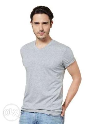 Grey Colour Cotton Fabric Tshirt