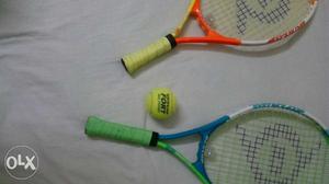 Orange, Blue Tennis Racket with ball