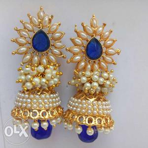 Pair Of Beaded Gold-colored Earrings