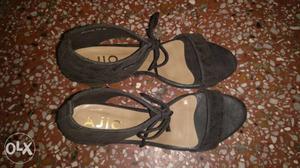 Pair Of Black Ajio Open-toe Ankle Strap Heels