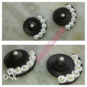 Pair Of Black-and-white Earrings With Handmade