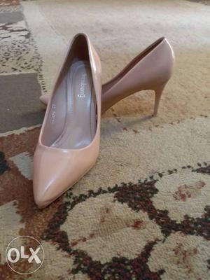 Pair Of Pink Leather Pump Heeled Shoes