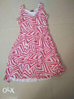 Pink And White Chevron Sleeveless Dress