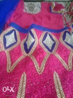 Pink and blue lehnga with necklace set