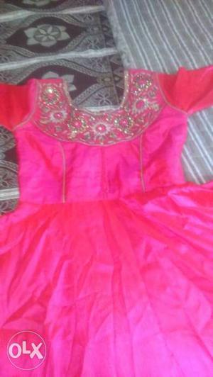 Pink floral gown with chunidar and dupatta 36