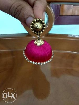 Pink silk threaded earring