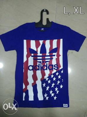 Red, White, And Blue Adidas Crew-neck T-shirt