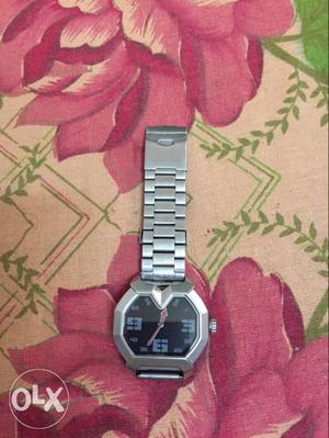 Round Silver Casio Digital Watch With Link Bracelet