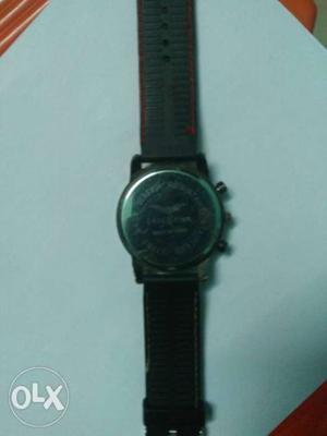 Round Silver-colored Watch With Leather Band
