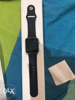 Silver Aluminum Case Apple Watch With Black Sport Band