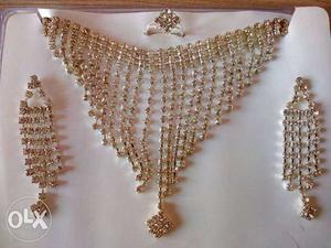 Silver Plated Clear Gemstone Encrusted Bib Necklace, Drop