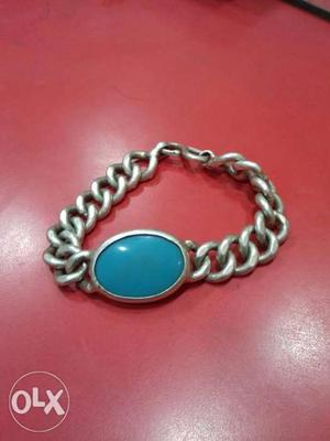 Silver-colored Blue Gemstone Encrusted Bracelet