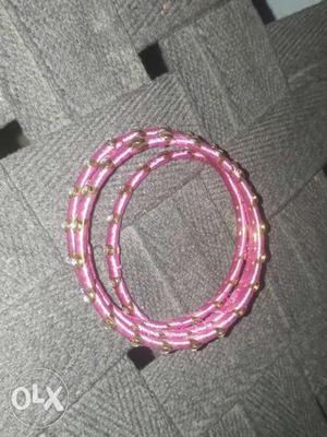Three Pink Threaded Bangles