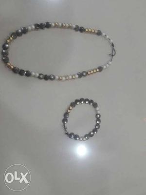Two Beaded Black Necklace And Bracelet
